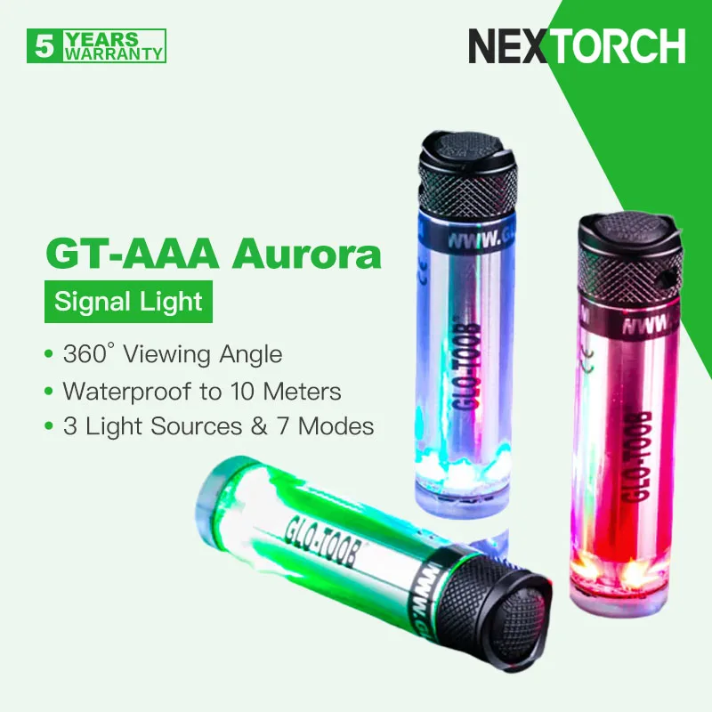 

Nextorch Glo-Toob(GT-AAA) Aurora 3 Color Sources Signal Light / Flashlight, 10m Submersible, 360º Visible, 7 Lighting-modes