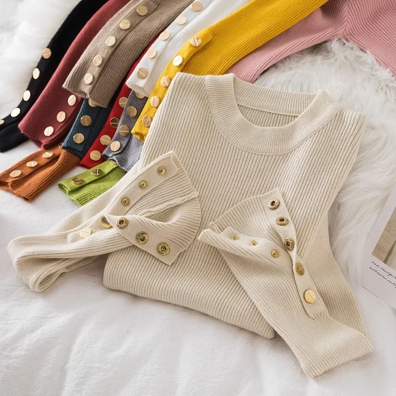 Fashion Half High Neck Knitted Sweater 2023 Autumn/Winter Long Sleeve Slim Pullover Casual Button White Tops Sueters Mujer 28280
Fashion Half High Neck Knitted Sweater 2023 Autumn/Winter Long Sleeve Slim Pullover Casual Button White Tops Sueters Mujer 28280