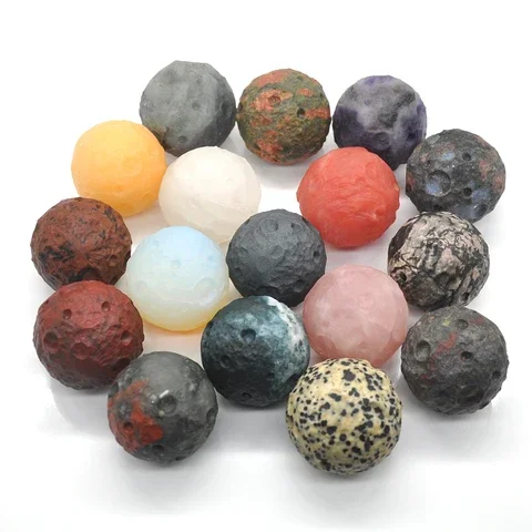 

40MM Moon Gemstone Ball Natural Healing Crystals Sphere Ball Handmade Crafts Meteor Crater Stone Wicca Globe Trinket Decor