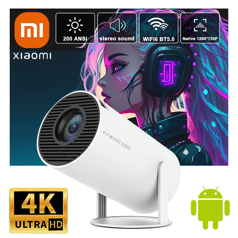 

Xiaomi Android 11 4K Projector WiFi6 HY300 Allwinner h713 200ANSI BT5.0 1280*720P Dual wifi Home Theater Outdoor portable