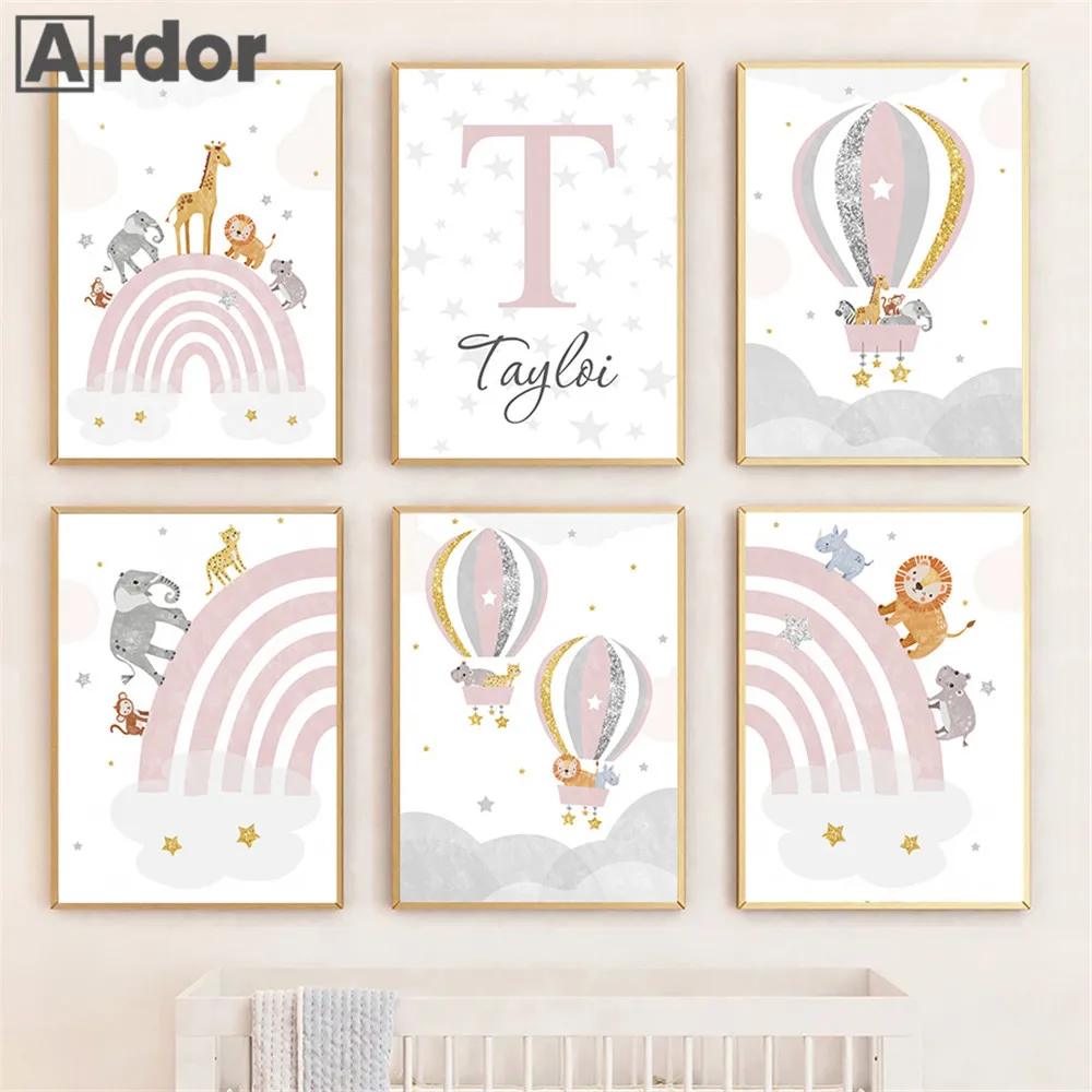 Hot Air Balloon Posters Rainbow Canvas Painting Custom Name Wall Poster Elephant Picture Nursery Art Prints Baby Girl Room Decor 
Hot Air Balloon Posters Rainbow Canvas Painting Custom Name Wall Poster Elephant Picture Nursery Art Prints Baby Girl Room Decor