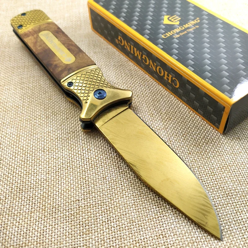 Дамасский складной нож, карманный тактический Универсальный клинок золотого цвета с деревянной ручкой, для кемпинга, выживания, охоты, повседневного использования
Дамасский складной нож, карманный тактический Универсальный клинок золотого цвета с деревянной ручкой, для кемпинга, выживания, охоты, повседневного использования