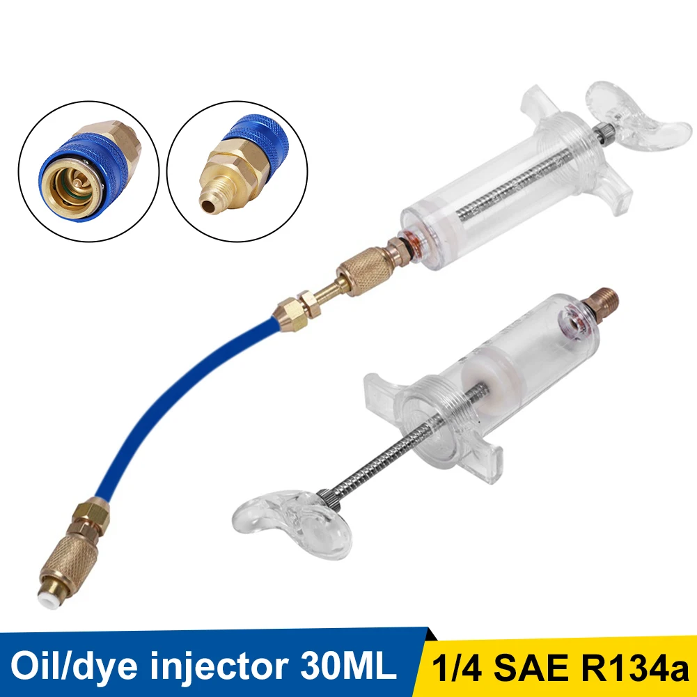 New A/C Oil And Dye Injector With R-134a Snap Quick Coupler 1/4" SAE 1OZ Hand Turn Screw-in Coolant Filling Tube Injection Tools
New A/C Oil And Dye Injector With R-134a Snap Quick Coupler 1/4" SAE 1OZ Hand Turn Screw-in Coolant Filling Tube Injection Tools