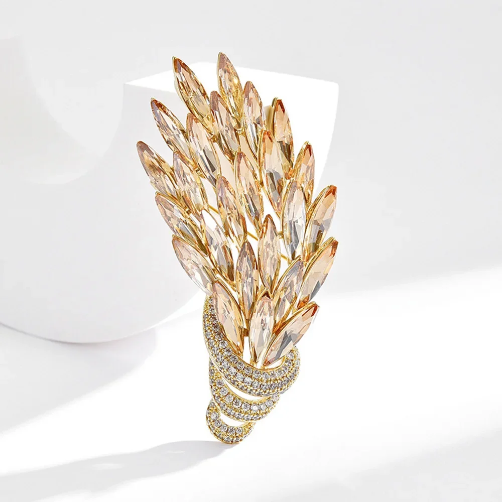 

Fashion Gold Color Austria Crystal Wheat Ear Brooches for Women Luxury Zircon Corsage Pins for Coat Suit Accessories Jewelry