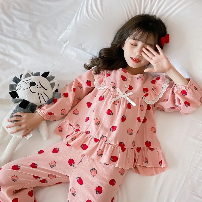 

Хлопковая пижама с длинным рукавом для девочек, детская одежда для сна, пижамы для девочек, комплекты пижам для подростков, ночные костюмы для детей