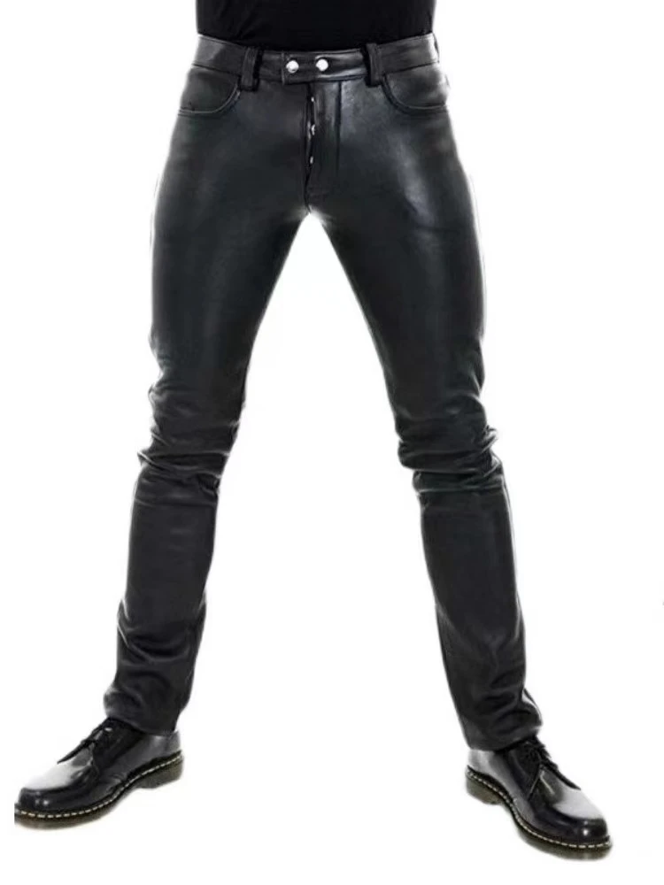 

New 2023 Hit The Sales of Europe and The United States Solid Color PU Stretch Casual Men Leather Pants Fashion Handsome Straight