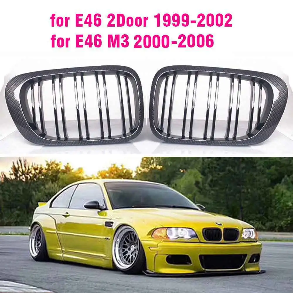 

Carbon Fiber Front Hood Kidney Luxury Grill Grille Snap-on For BMW E46 Coupe Convertible M3 2 Doors 1998 1999 2000 2001 2002