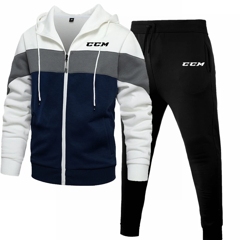 

Men's Autumn and Winter New Sportswear Zipper Bag Fashion Casual Printing CCM Zipper Jacket + Sports Jogging Pants Suit Eurocode