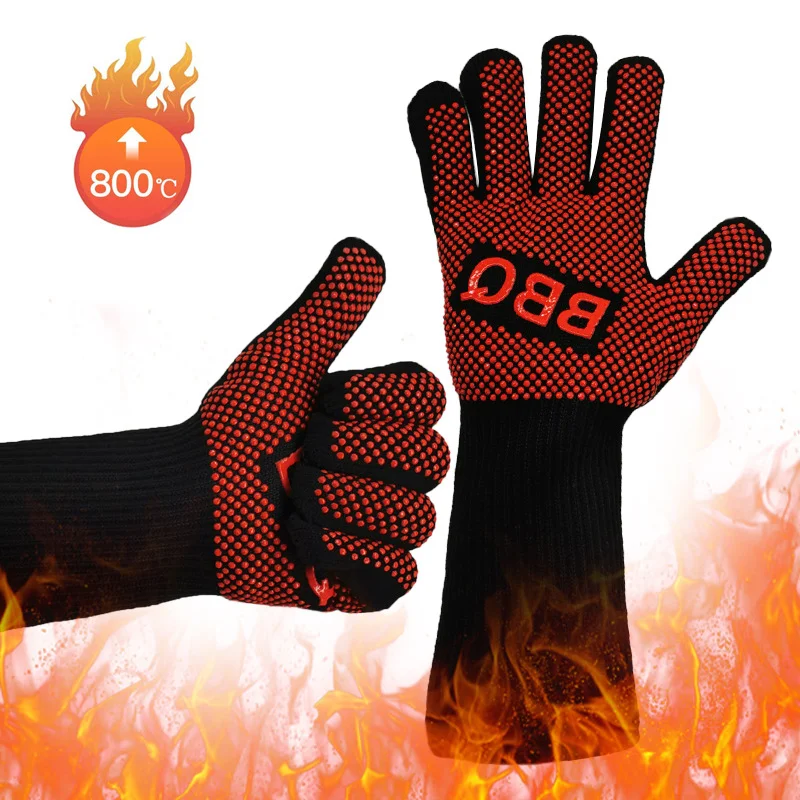 

500 Degress Heat Resistant Fire Gloves Flame Retardant Antiskid Fireproof Grill Microwave Oven BBQ Baking Hand Protection PM024