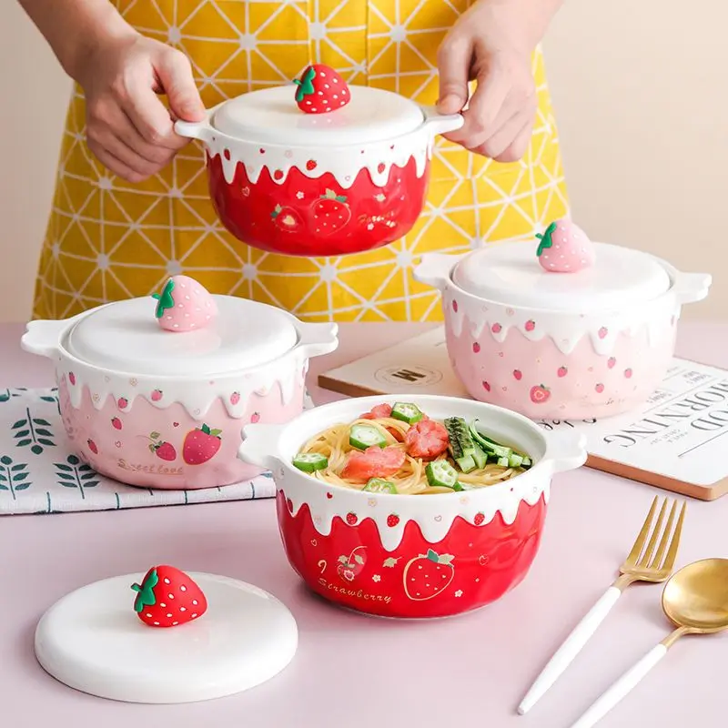 Cute Girl Heart Strawberry Noodle Bowl with Lid Double Ear Soup Bowl Rice Bowl Ceramic Tableware Large Capacity Soup Bowl
Cute Girl Heart Strawberry Noodle Bowl with Lid Double Ear Soup Bowl Rice Bowl Ceramic Tableware Large Capacity Soup Bowl