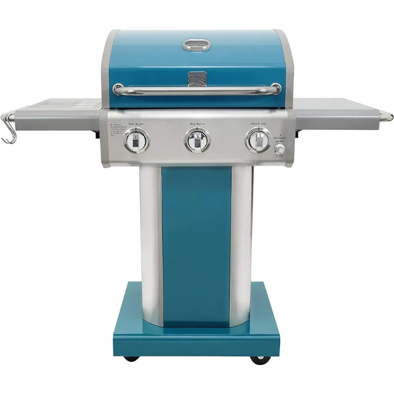 

3-Burner Outdoor BBQ Grill Liquid Propane Barbecue Gas Grill with Folding Sides, PG-A4030400LD-TL, Pedestal withWheels,30000 BTU