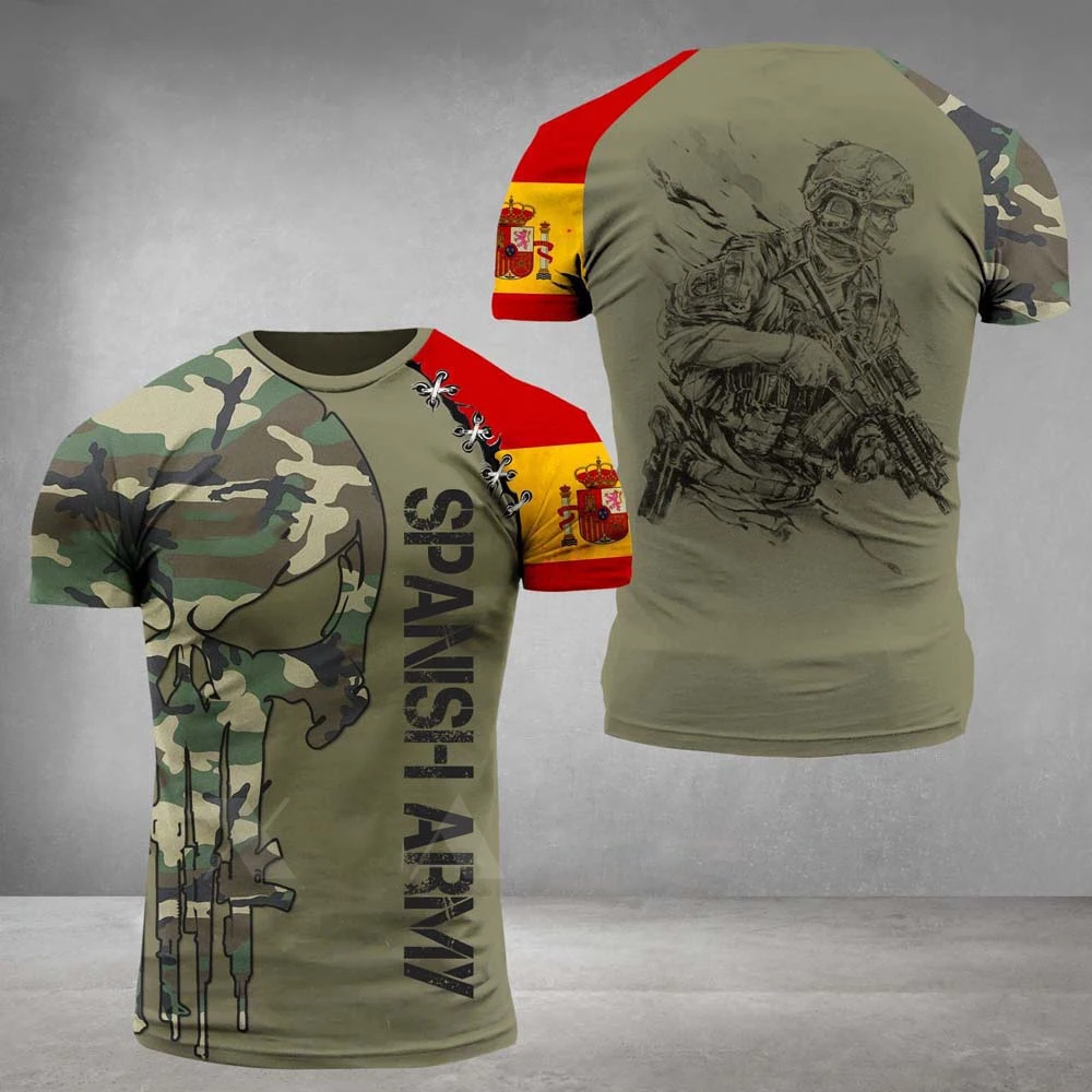 

Футболка мужская с графическим принтом испанского флага, свободная Повседневная рубашка с коротким рукавом, топ оверсайз, камуфляжная одежда для ветеранов Испании