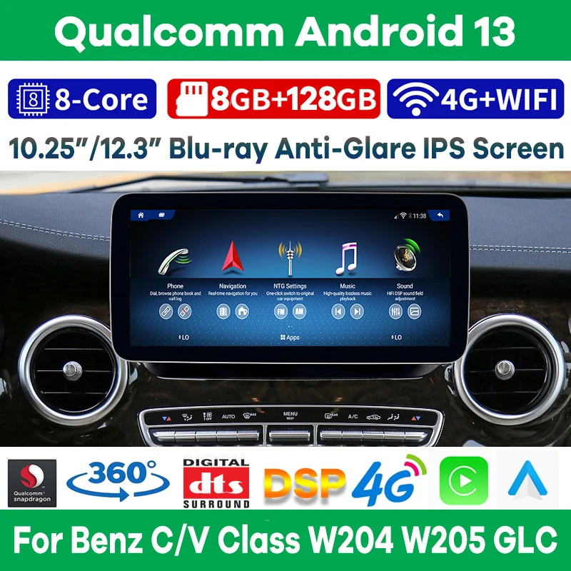 Автомобильная Мультимедийная система Qualcomm 8 + 128G Android 13 для Mercedes Benz C V GLC Class W204 W205, автомобильное радио, стерео, видео, GPS, экран CarPlay
Автомобильная Мультимедийная система Qualcomm 8 + 128G Android 13 для Mercedes Benz C V GLC Class W204 W205, автомобильное радио, стерео, видео, GPS, экран CarPlay