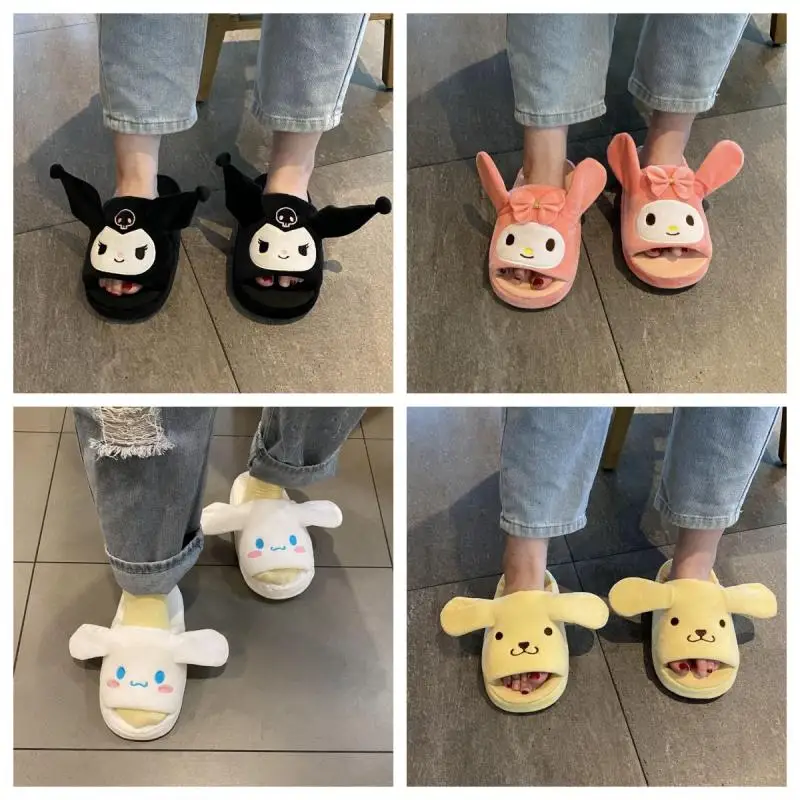 

Sanrio Cotton Slippers Anime Slippers with Moving Ears Kuromi Cinnamoroll My Melody Kawaii Girl Slippers Home Anti-Slip Gift