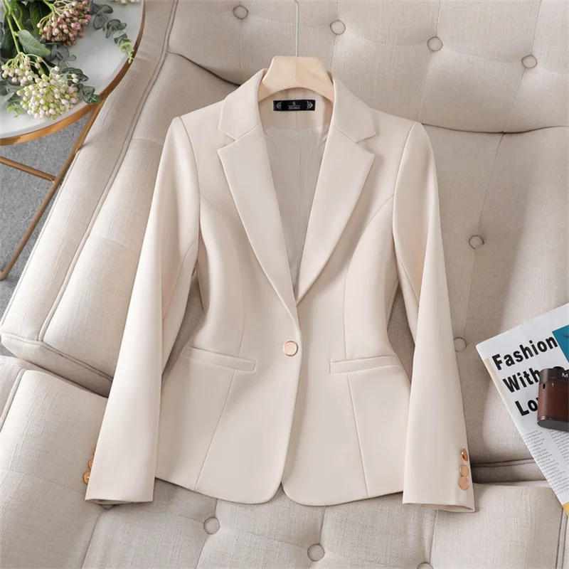 

Fashion Office Ladies Blazer Women Formal Jacket Long Sleeve Khaki Apricot Black Female Business Work Wear Coat Autumn Outerwear