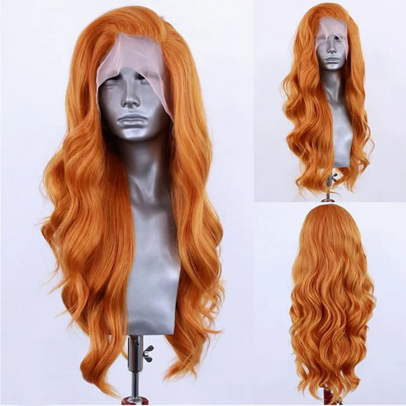 

Bombshell Ginger Orange Body Wave Synthetic 13X4 Lace Front Wigs Glueless High Quality Heat Resistant Fiber For Fashion Women