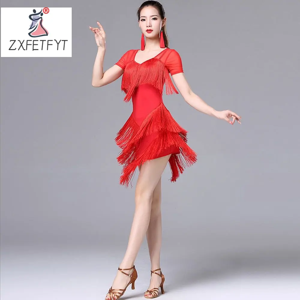 

2023 New Latin Dance Dress for Women Adult Sexy Practice Dance Costume Splicing Jumpsuit Fringe Skirt Performance Costume Set