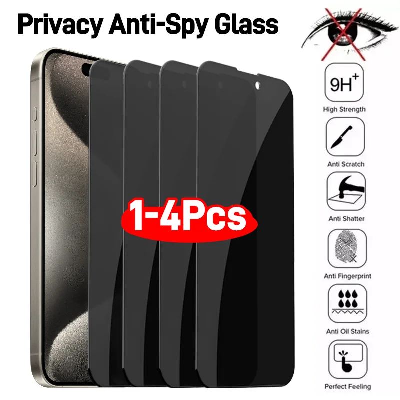 

1-4Pcs Privacy Tempered Glass For iPhone 15 14 13 12 11 Pro Max Mini 7 8 Plus Anti-spy Screen Protectors XS MAX Film Accessories