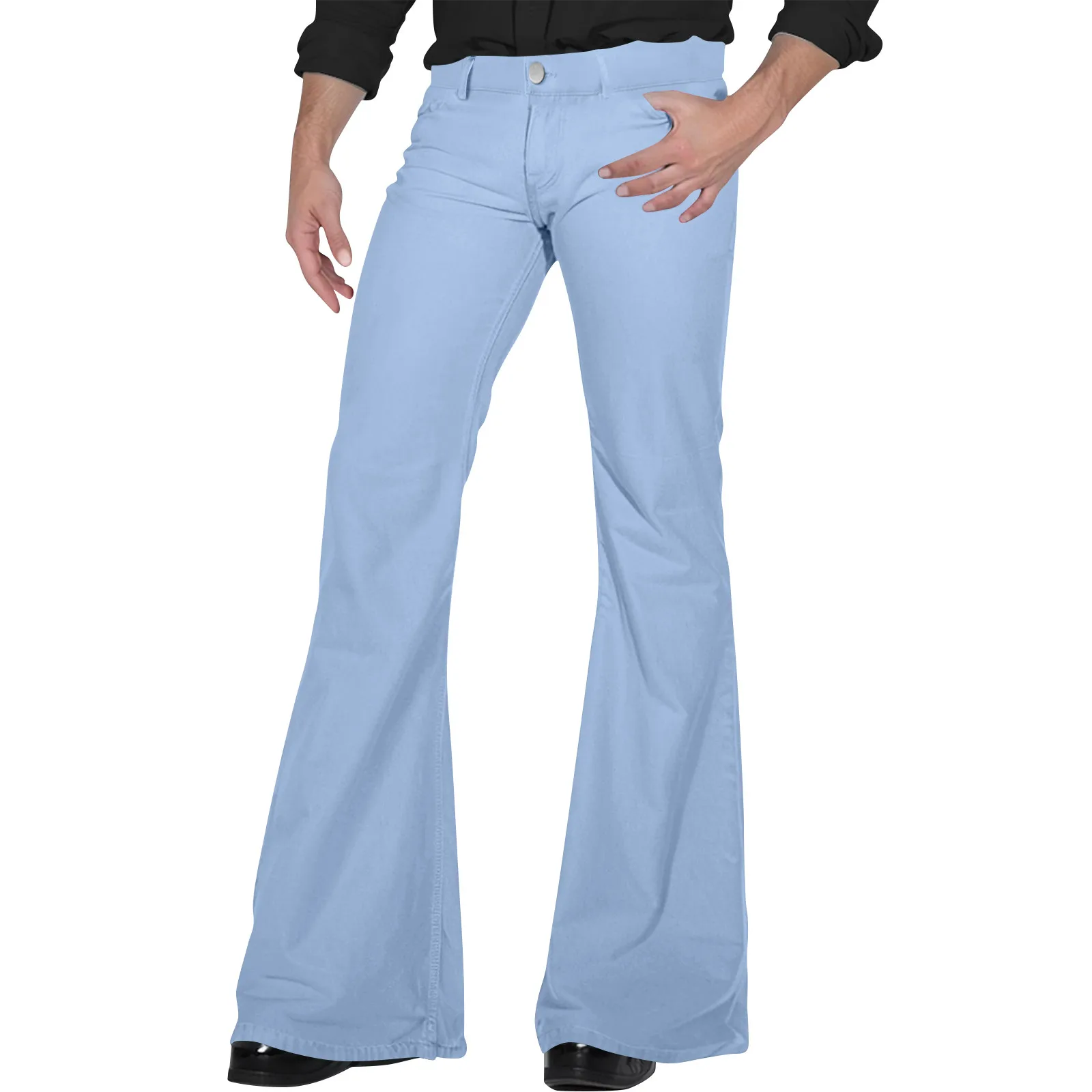 

Брюки-клеш мужские в стиле ретро, Однотонные эластичные винтажные брюки-клеш с заниженной талией, Стрейчевые Саржевые брюки