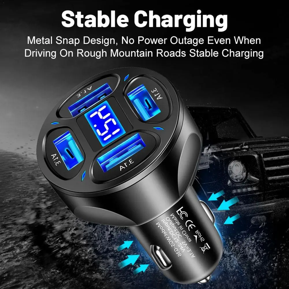 

66W 4 Ports USB Car Charger Fast Charging PD Quick Charge 3.0 USB C Car Phone Charger Adapter For IPhone 13 12 Samsung