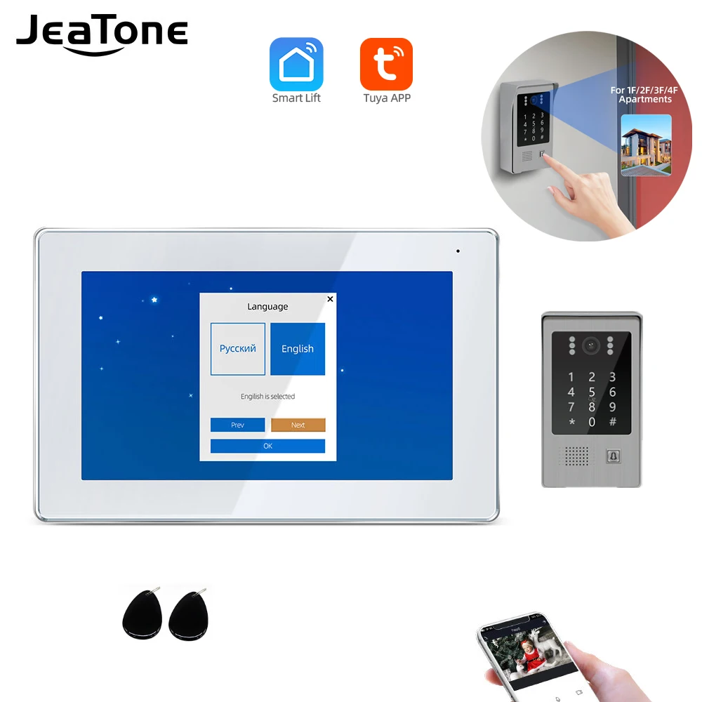 

Jeatone 7'' WiFi Tuya IP Video Door Phone Intercom Video Doorbell Villa Apartment Access Control System with Motion Detection