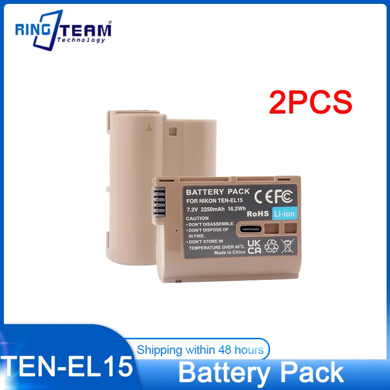 

2PCS EN-EL15 TEN-EL15 Battery Pack for Nikon Z5,Z6,Z6 II,Z7,Z7II D600 D610 D600E D800 D810 D800E D850 With Type-C Port Cable