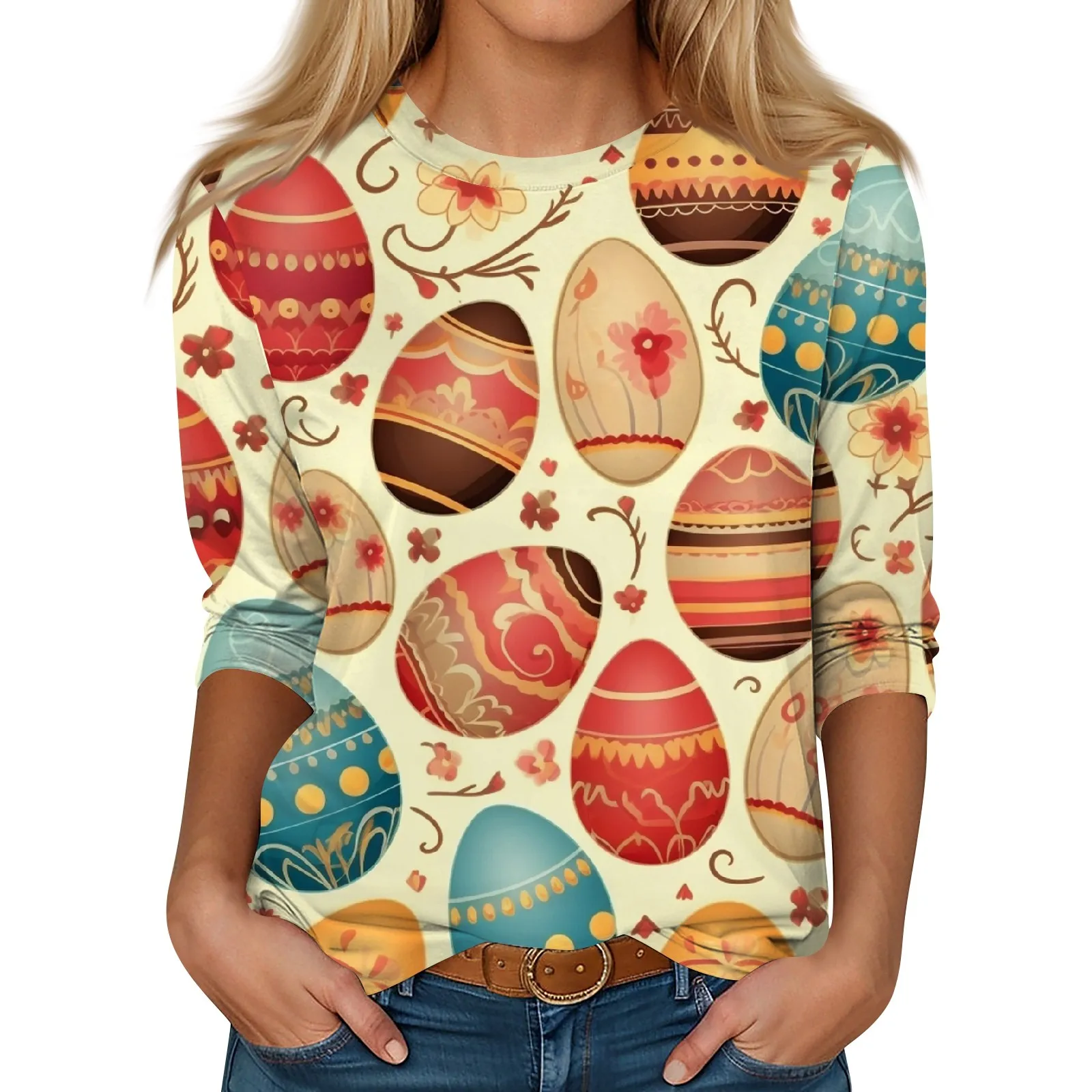 3/4 Sleeve Shirts For Women Easter Print Graphic Tees Blouses Casual Plus Size Basic Tops Pullover Top Women Fashion Blouse 2023
3/4 Sleeve Shirts For Women Easter Print Graphic Tees Blouses Casual Plus Size Basic Tops Pullover Top Women Fashion Blouse 2023
