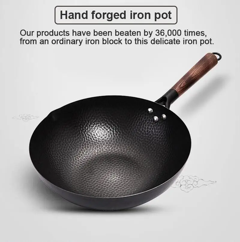 Handmade Iron Pot 32CM Frying Pan Uncoated Health Wok Non-Stick Pan Gas Stove Induction Cooker Universal Wood Cover Iron Wok
Handmade Iron Pot 32CM Frying Pan Uncoated Health Wok Non-Stick Pan Gas Stove Induction Cooker Universal Wood Cover Iron Wok