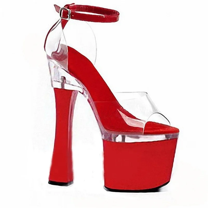 

7 inch sexy peep-toe thick heels, stiletto heels for women 18cm transparent dance shoes