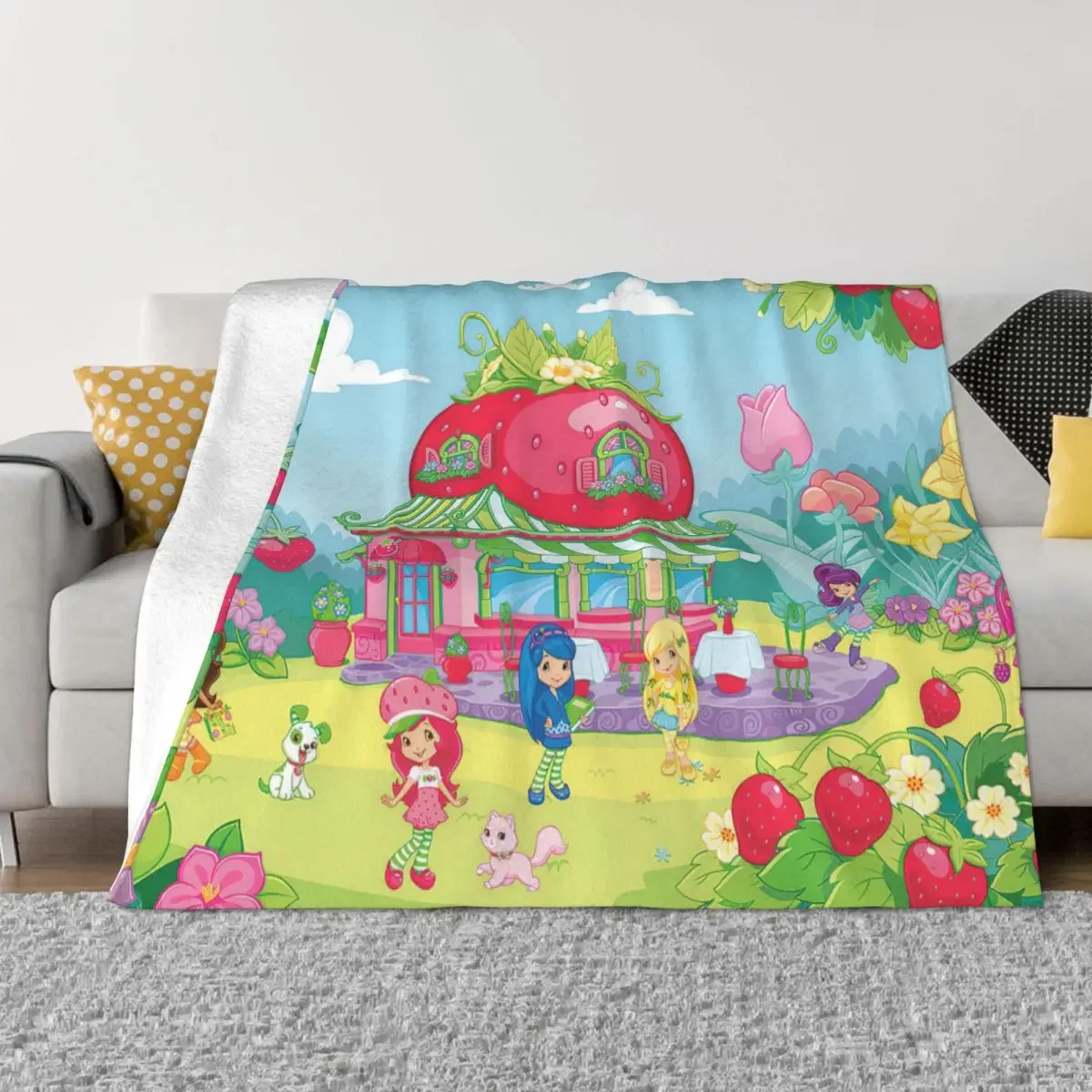 

Strawberry Shortcake Party Flannel Blankets Cute Cartoon Flower Funny Throw Blanket for Home Hotel Sofa 125*100cm