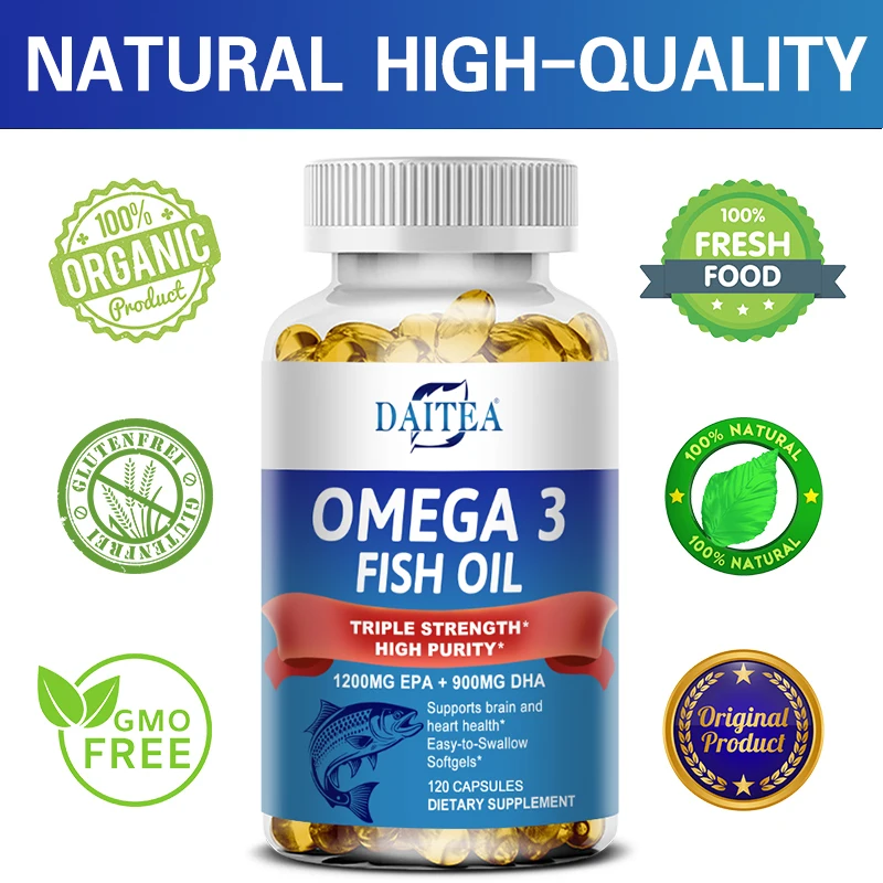 

Daitea Omega 3 Fish Oil Capsules Are A Rich DHA and EPA Supplement That Supports Skin, Eye, Heart and Brain Health