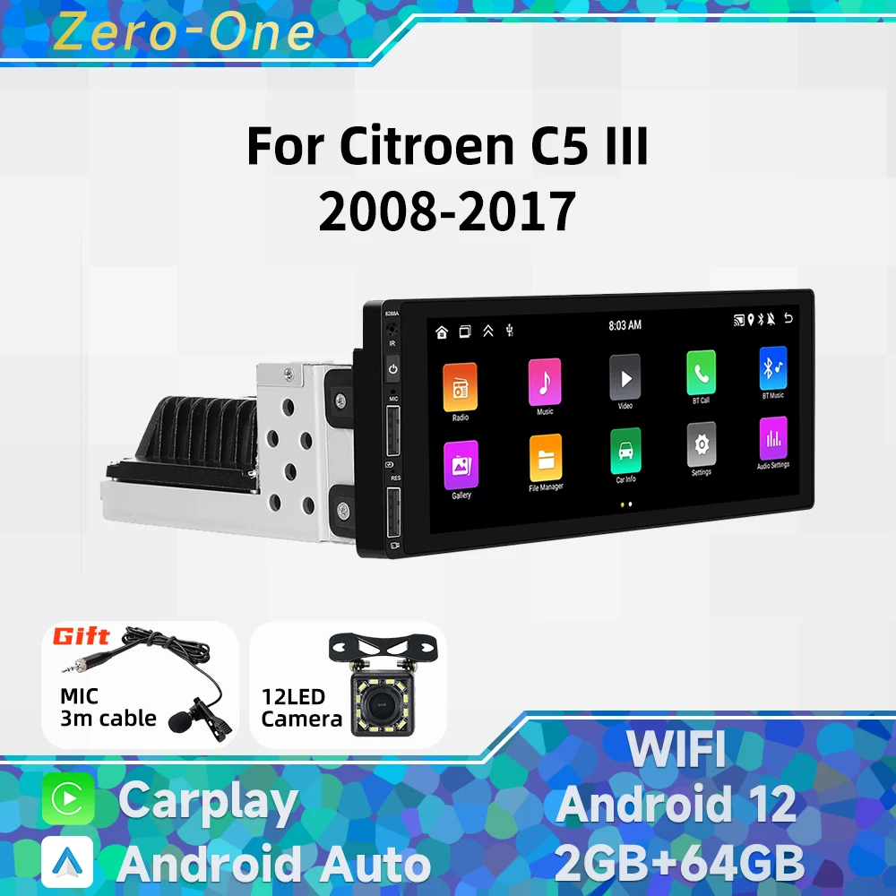 

1 Din Radio Android Car Multimedia for Citroen C5 III 2008-2017 6.9 Inch Screen Stereo Head Unit Carplay Autoradio GPS BT WIFI