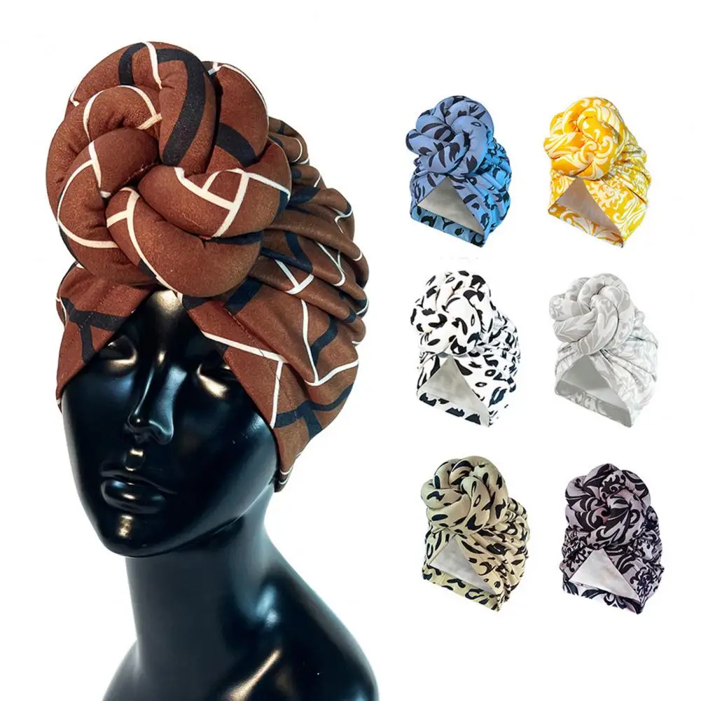 

Knotted Head Wrap Headscarf Contrast Color Anti-slip Twisted Knotted Exaggerated Beanie Cap Luxury Party Headdress