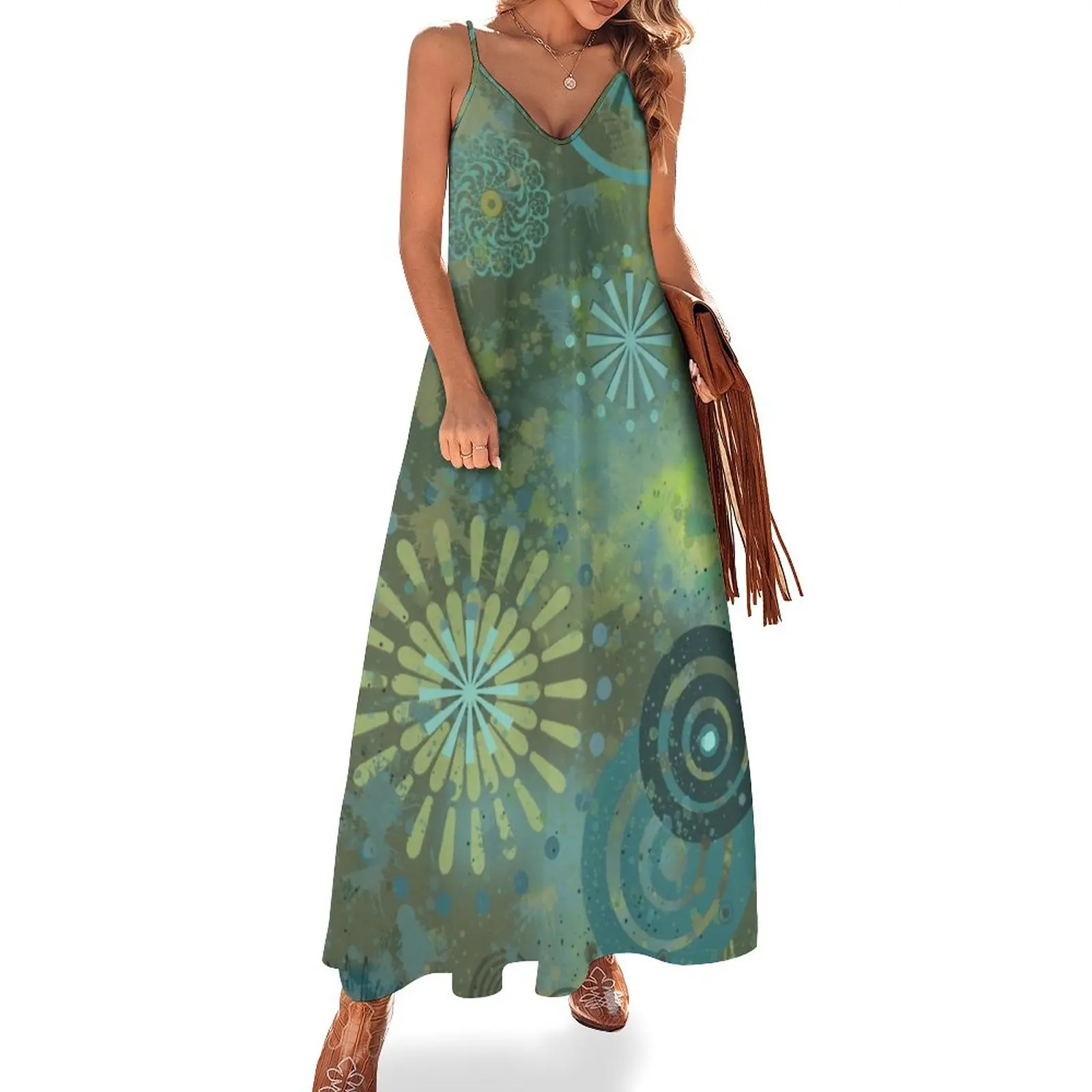 

mandala desigual green Sleeveless Dress long sleeve dresses evening dress ladies