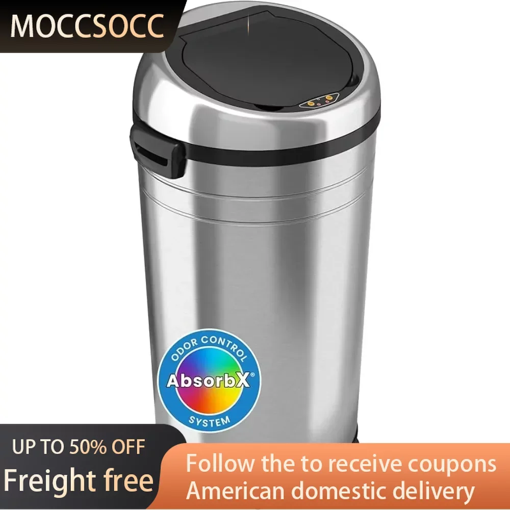 

23 Gallon Commercial Size Touchless Trash Can With AbsorbX Odor Control System Bin Stainless Steel Dustbin Household Cleaning