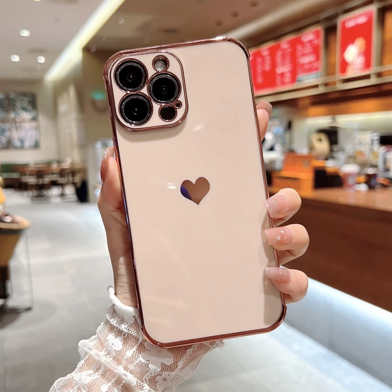 Silicone Electroplated  Heart Shaped iPhone Case