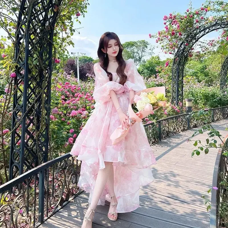 Vintage Floral Sweet Midi Dress Women Irregular Elegant Puff Sleeve Fairy Dress Female Spring Casual Beach Party Dresses
Vintage Floral Sweet Midi Dress Women Irregular Elegant Puff Sleeve Fairy Dress Female Spring Casual Beach Party Dresses