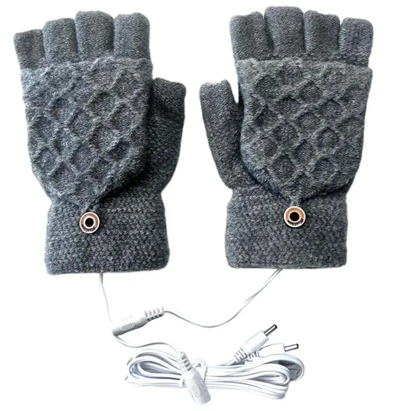 

Women Men USB Heated Gloves Winter Thermal Electric Heating Gloves Half Finger Winter Warm Knit Hand Gloves Cycling Skiing Glove