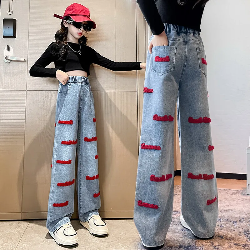 2023 Spring Girl Letter Embroidery Pants Children Jeans Fashion Teenage Girls Clothing Autumn Wide Leg Loose Trousers for Kids
2023 Spring Girl Letter Embroidery Pants Children Jeans Fashion Teenage Girls Clothing Autumn Wide Leg Loose Trousers for Kids