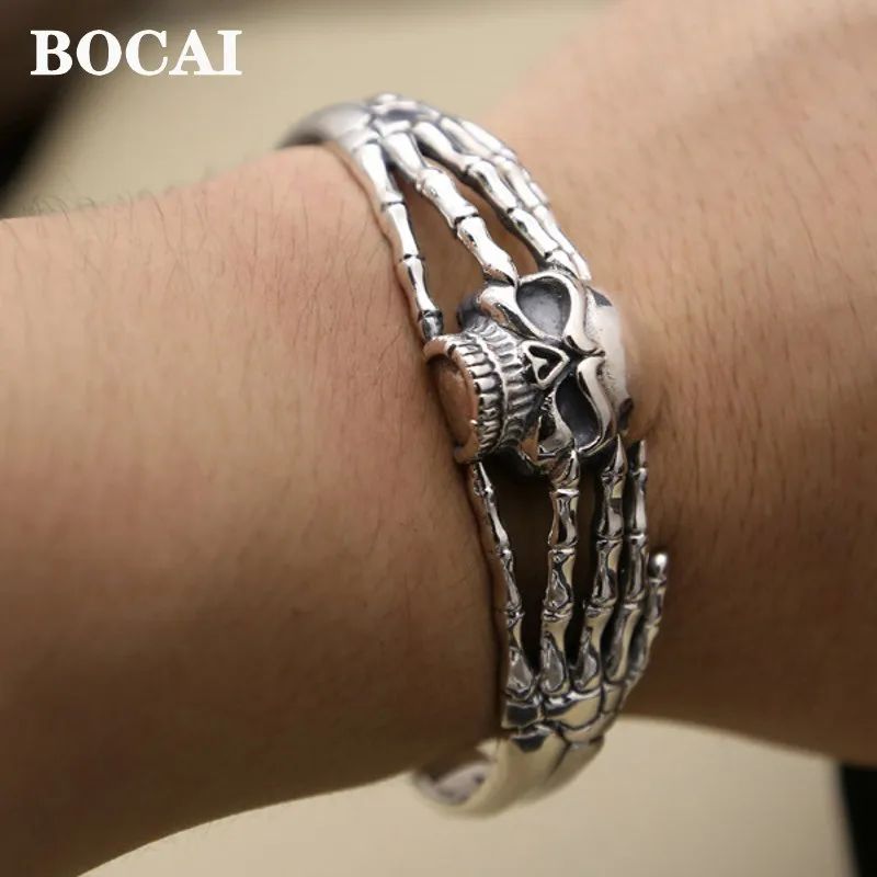 BOCAI New Real S925 Silver Jewelry Retro Punk Style Skull Head Hip Hop Open Bangle for Men Fashionable Gift Free Shipping
BOCAI New Real S925 Silver Jewelry Retro Punk Style Skull Head Hip Hop Open Bangle for Men Fashionable Gift Free Shipping