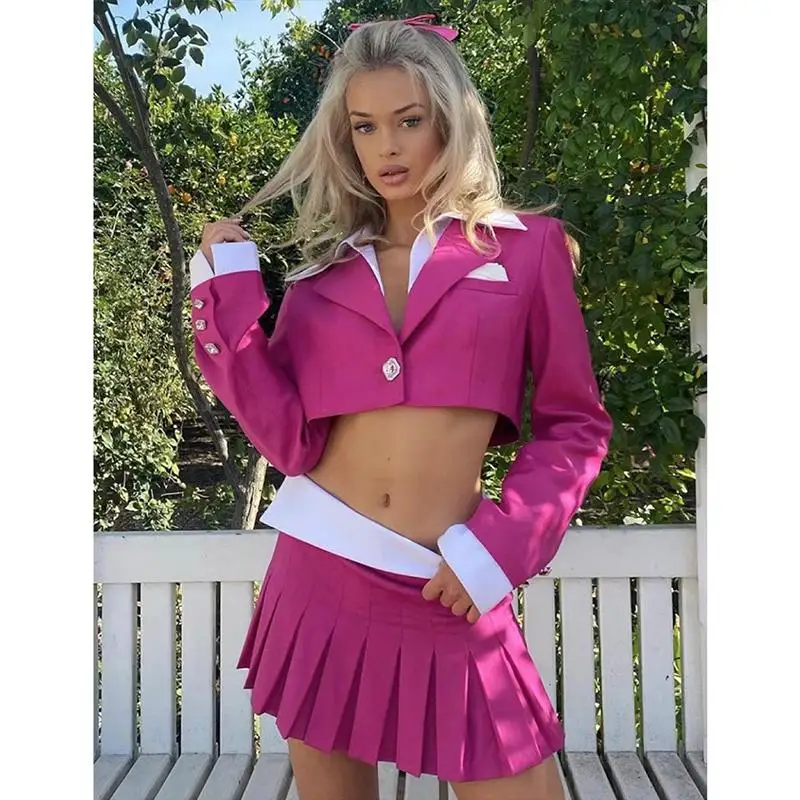 Sexy Chic Diamond Button Short Jacket Suit Short Pleated Skirt 2022 Spring Summer New Rose Red Hot Girl Suit Brand Clothing
Sexy Chic Diamond Button Short Jacket Suit Short Pleated Skirt 2022 Spring Summer New Rose Red Hot Girl Suit Brand Clothing