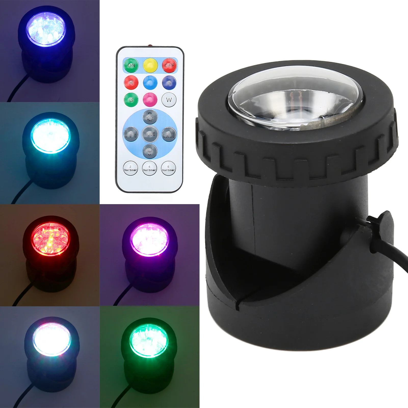 

120V LED Aquarium Color Changing Fountain Lamp IP68 Waterproof Submersible Underwater Light With Timer