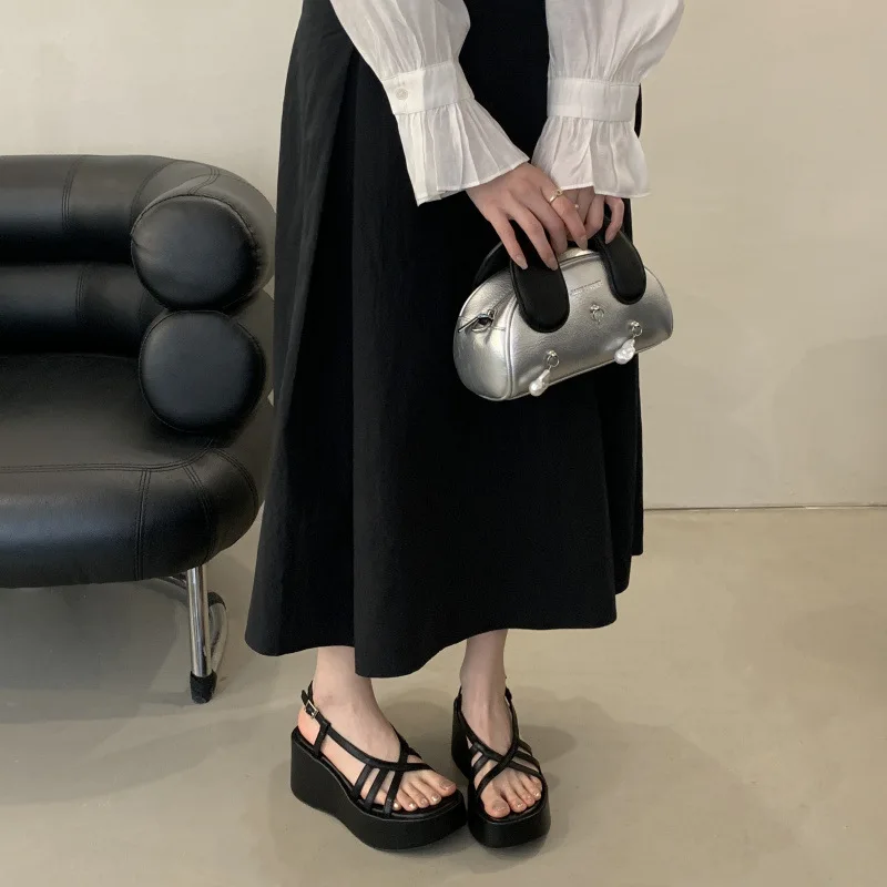 Silver Cross Tied Wedge Women Thick Heel Sandals 2025 Summer New Designer Open-toe Flat Roman Shoes Fashion Casual Office Sandal 37 S194afe0eb2bf4f90a0b7c6d144d1c502o