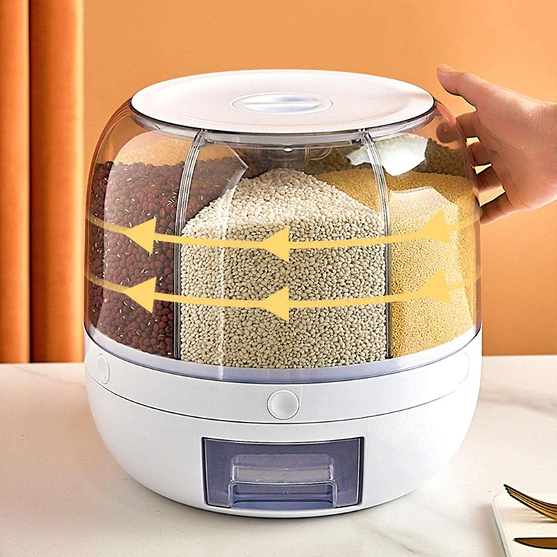 

360 Degree Rotating Rice Dispenser Sealed Dry Cereal Grain Bucket Dispenser Moisture-proof Kitchen Food Container Storage Box