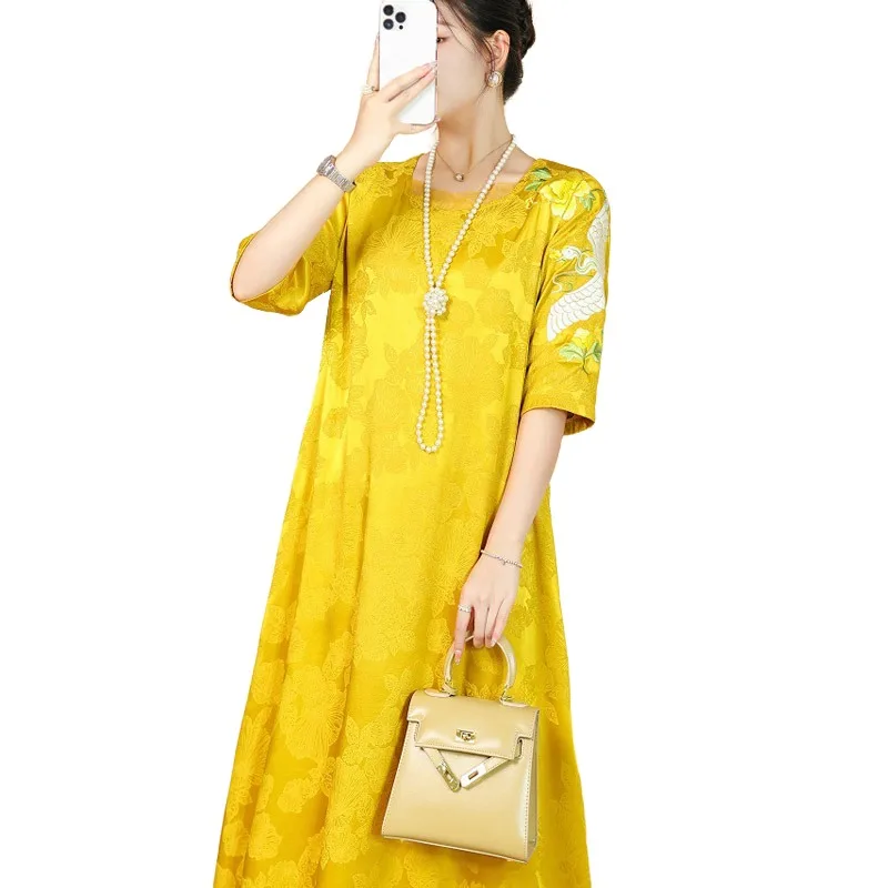 High-end Spring Summer Women Dress Retro Elegant Embroidery Crane Peony Half Sleeve A-line Lady Party Jacquard Hanfu Dress M-XXL
High-end Spring Summer Women Dress Retro Elegant Embroidery Crane Peony Half Sleeve A-line Lady Party Jacquard Hanfu Dress M-XXL