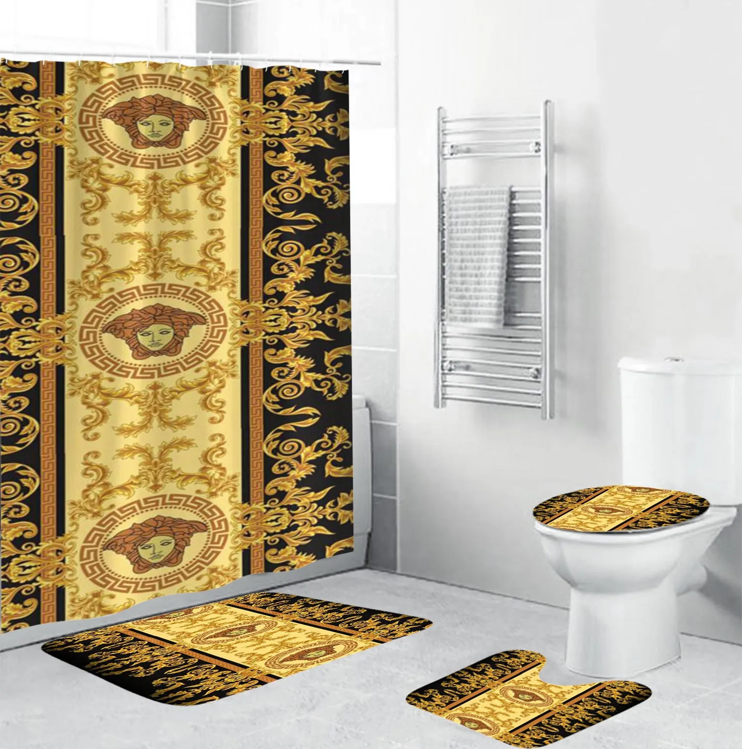 Luxury Royal Baroque Style Bathroom Set 4pcs Shower Curtain Set with Bath Rug Toilet Cover Bath Mat for Bathroom Home Decoration
Luxury Royal Baroque Style Bathroom Set 4pcs Shower Curtain Set with Bath Rug Toilet Cover Bath Mat for Bathroom Home Decoration