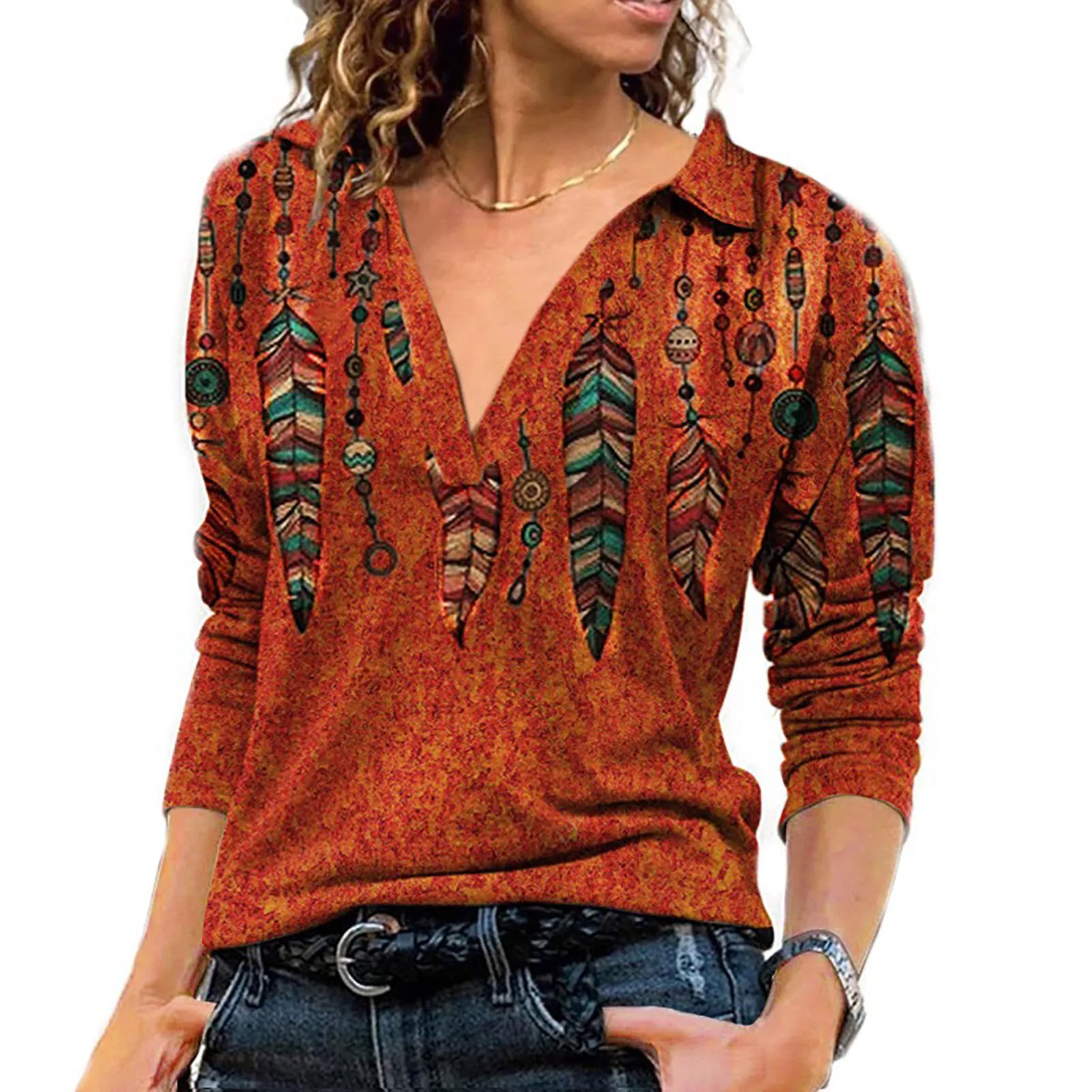 Womens Tribal Collared Shirt Female Plus Size Pullover T-shirt Suitable for Friends Gathering Wear
Womens Tribal Collared Shirt Female Plus Size Pullover T-shirt Suitable for Friends Gathering Wear