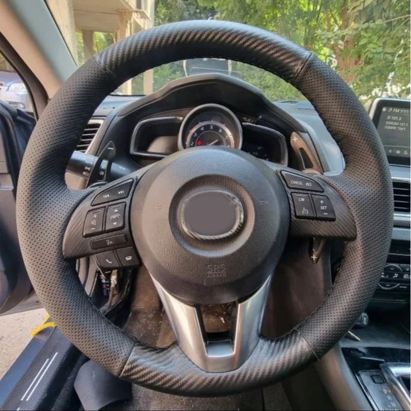 

Customized Car Steering Wheel Cover Wrap Black Carbon Leather Braid For Mazda 3 Axela Mazda 6 Atenza Mazda 2 CX-3 CX3 CX-5 CX5