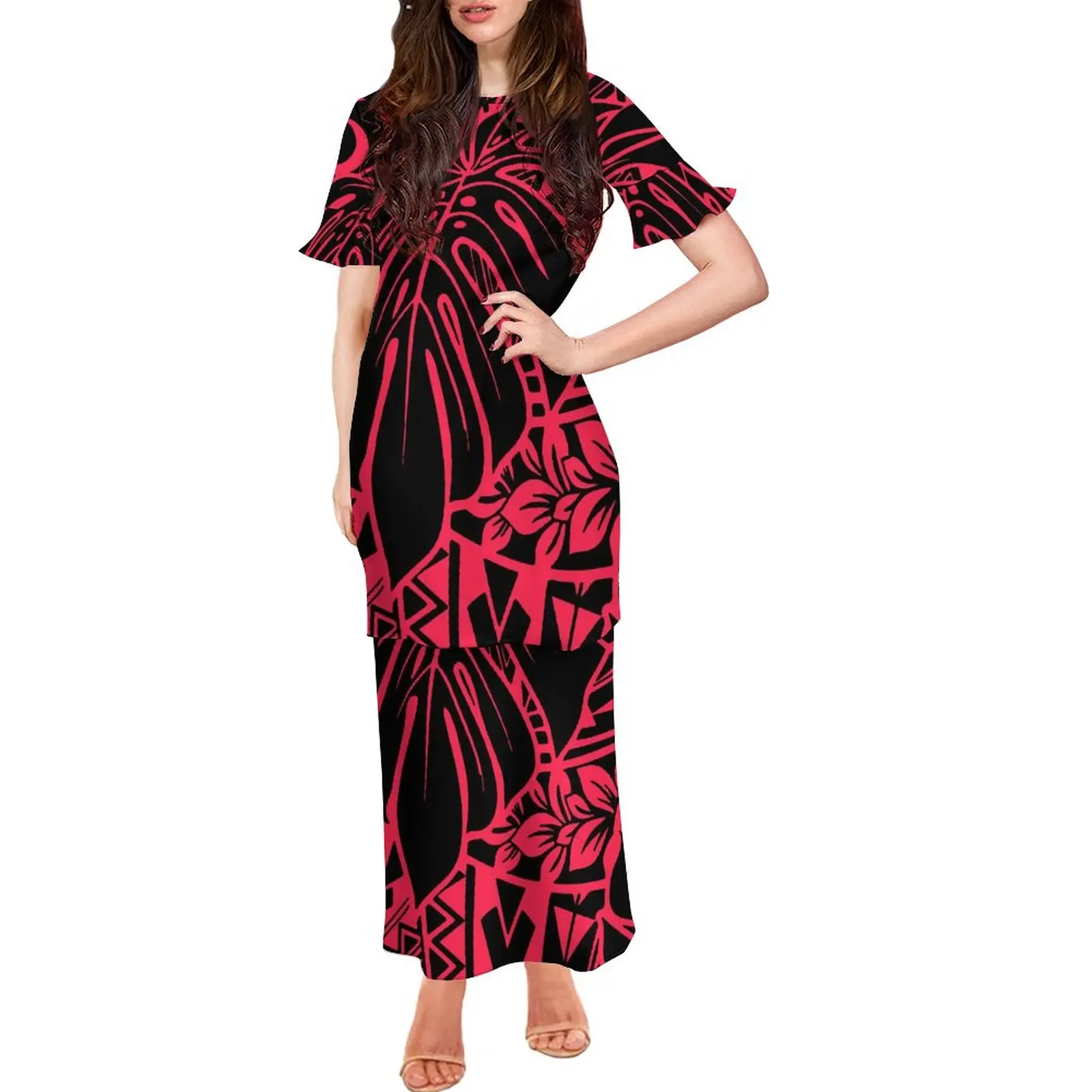 

Polynesian Tribal Ethnic Style Banquet Elegant Temperament Dress Summer Puletasi Dress High Quality Short Sleeve Dress