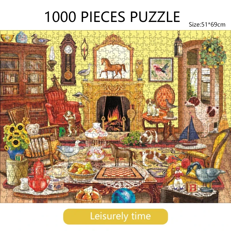 

69*51cm Adult 1000 Pieces Jigsaw Puzzle Leisurely time in Living Room Cute Animals Paintings Stress Reducing Toys Christmas Gift